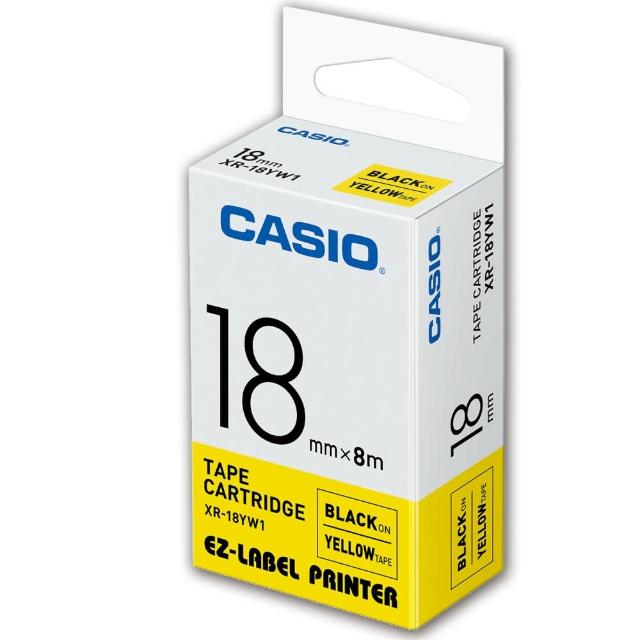 【CASIO 卡西歐】標籤機專用色帶-18mm黃底黑字(XR-18YW1)