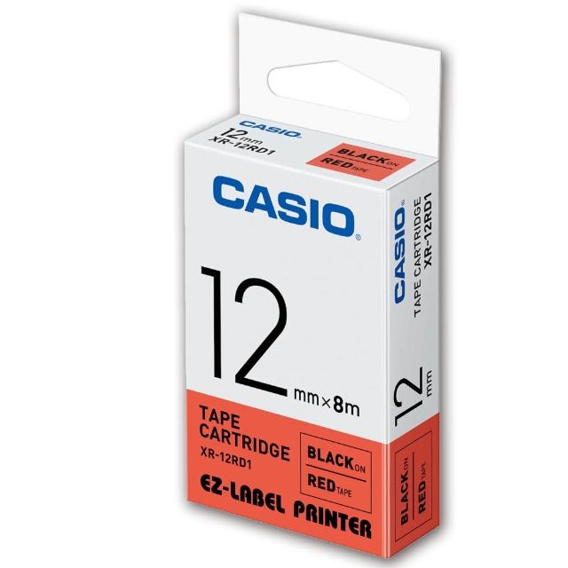 【CASIO 卡西歐】標籤機專用色帶-12mm紅底黑字(XR-12RD1)