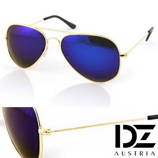 【DZ】UV400防曬偏光太陽眼鏡墨鏡-復古饗宴(金框深藍膜)