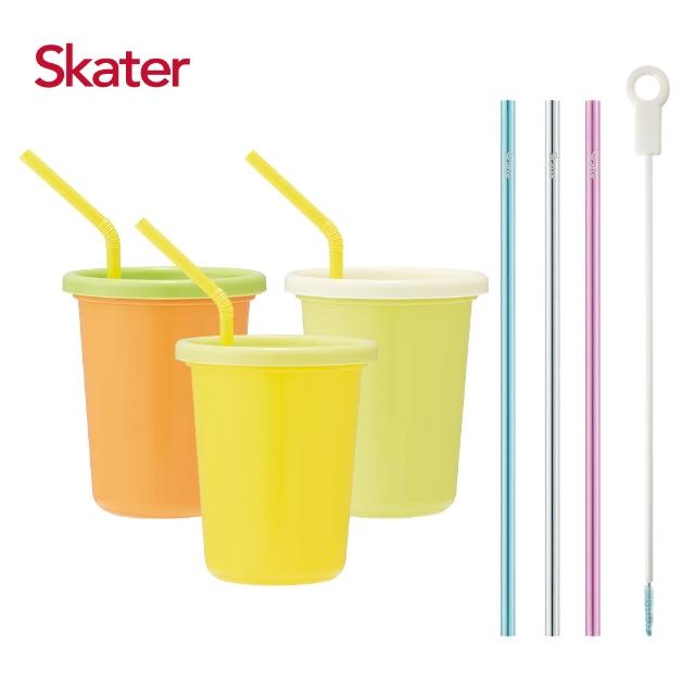 【Skater】日本製3入水杯(Color+環保吸管組)
