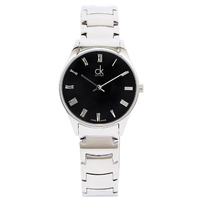 【Calvin Klein】極簡羅馬刻度手錶-黑面x銀色/32mm(K4D2214Y)