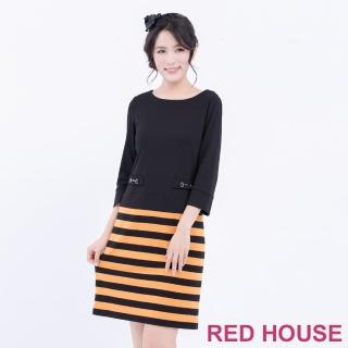 【RED HOUSE 蕾赫斯】圓領素色條紋洋裝(共2色)