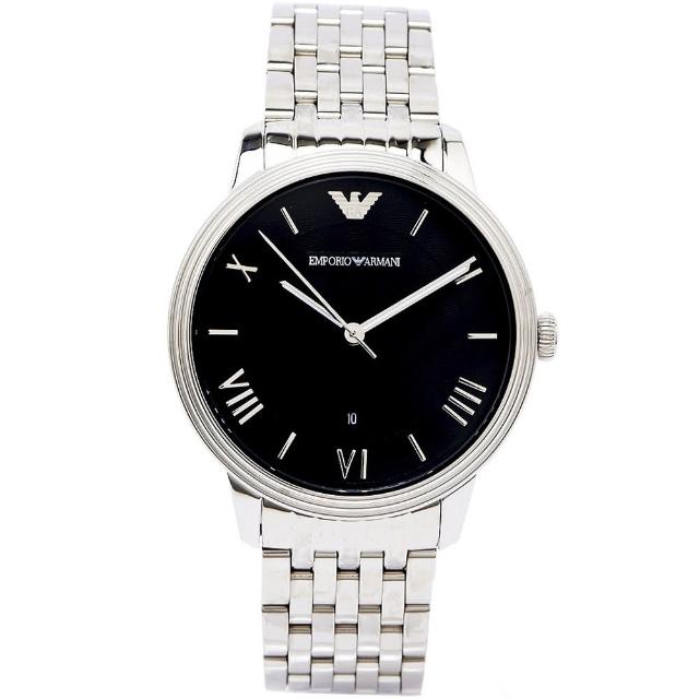 【EMPORIO ARMANI】復古潮流主義手錶-黑面X銀色/40mm(AR1614)
