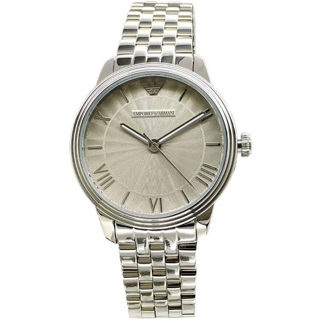 【EMPORIO ARMANI】時尚款式不鏽鋼錶帶手錶-淺灰色面x銀色/33mm(AR1620)