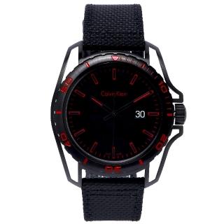 【Calvin Klein】撼動世界運動型手錶-黑紅面X黑色/43mm(K5Y31ZB1)