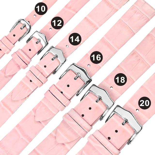 【Watchband】10.12.14.16.18.20 mm / 各品牌通用 真皮壓紋錶帶 不鏽鋼扣頭(粉色)