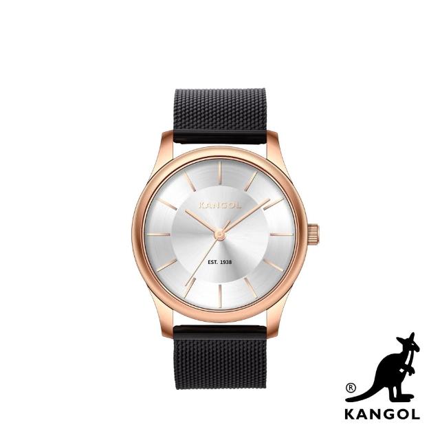【KANGOL】英國袋鼠│經典簡約腕錶38mm黑米蘭帶(玫瑰金框 KG71138)