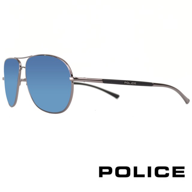 【POLICE】義大利經典文字造型款太陽眼鏡(銀黑/藍 POS8651-568B)