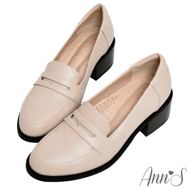 【Ann’S】學院提案-質感素面粗跟樂福鞋5cm(米白)