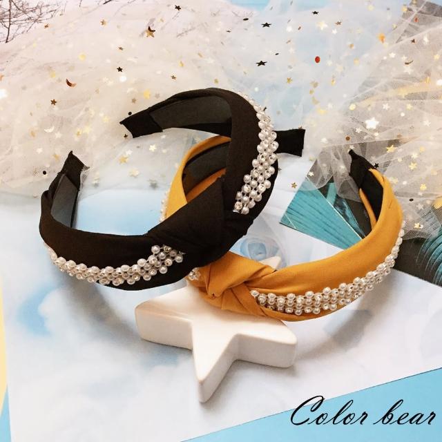 【卡樂熊】韓版布藝鑲珍珠寬版造型髮箍(兩色)