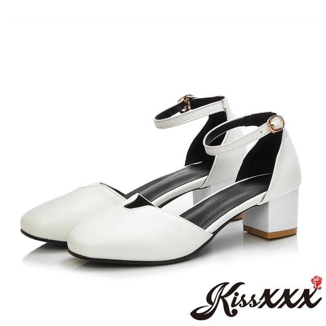 【KissXXX】簡約純色U字口線條設計造型粗跟涼鞋(米)