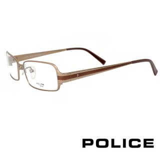 【POLICE】義大利金屬設計師款光學眼鏡(金/咖啡 POV8221-08FY)