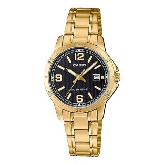 【CASIO 卡西歐】時尚女錶 指針錶 黑面 防水 不鏽鋼錶帶(LTP-V004G-1B)
