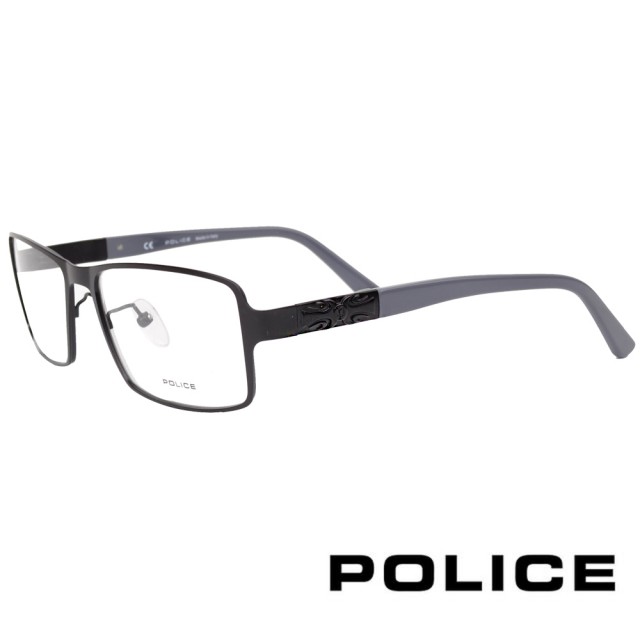 【POLICE】義大利經典圖騰設計款光學眼鏡(黑/灰 POV8810-0531)