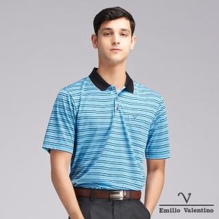 【Emilio Valentino 范倫鐵諾】採漾細緻橫紋機能涼感POLO衫_水藍(21-V3802)