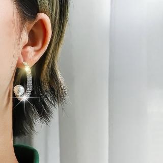 【HaNA 梨花】韓國華麗耳際全鑽圈飾珍珠耳環
