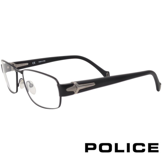 【POLICE】義大利鏡腳特別設計款光學眼鏡(霧面黑/銀 POV8739-0531)