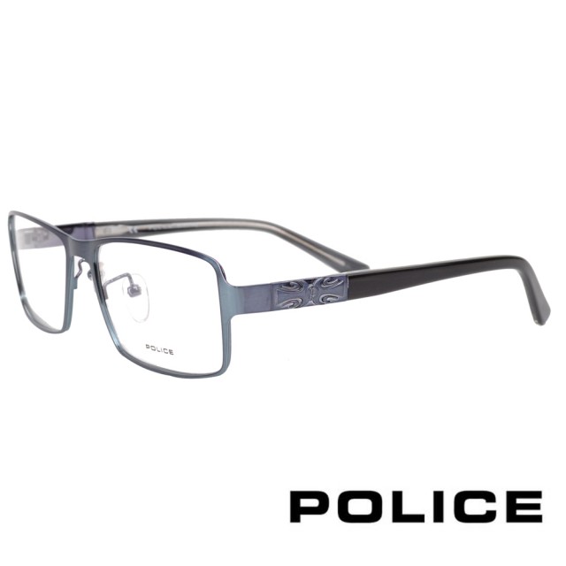 【POLICE】義大利經典圖騰設計款光學眼鏡(黑/灰藍 POV8810-08NC)