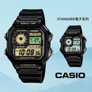 【CASIO 卡西歐】方形世界地圖電子錶(AE-1200WH)