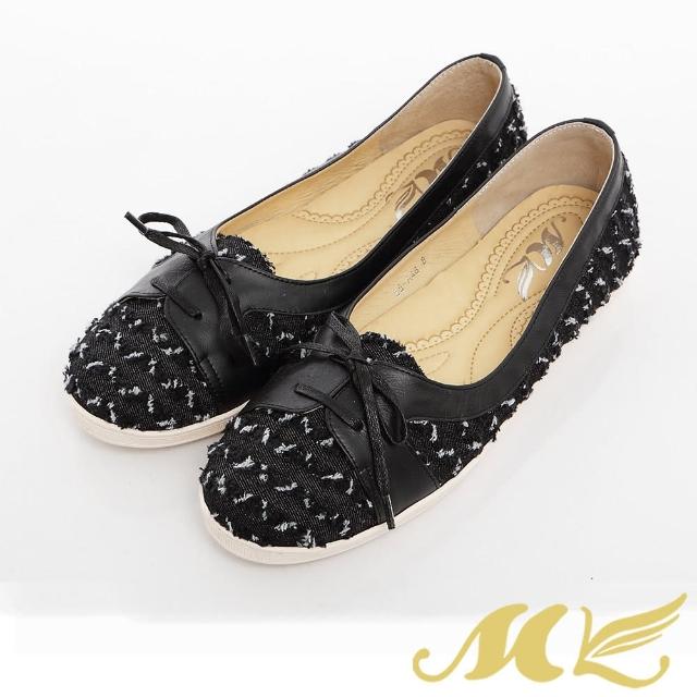 【MK】俏皮可愛系列-牛仔布刷破拼接綁帶淺口休閒鞋(黑色)