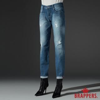 【BRAPPERS】女款 Boy friend系列-中低腰直向彈性割破八分褲(藍)