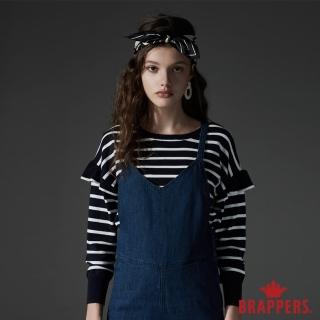 【BRAPPERS】女款 荷葉拼接條紋長袖線衫(深藍)