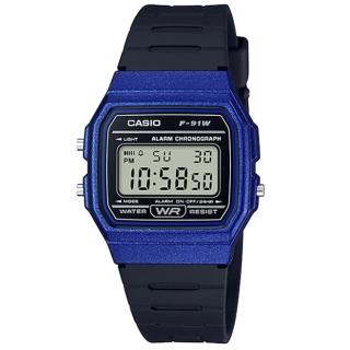【CASIO 卡西歐】卡西歐鬧鈴方形電子錶-藍(F-91WM-2A 公司貨)