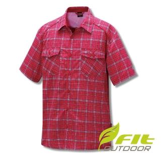 【Fit 維特】男-格紋吸排抗UV休閒短袖襯衫-番茄紅 GS1204-26(抗UV/襯衫/吸濕排汗)