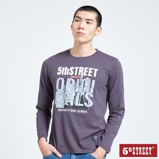【5th STREET】男城市印花長袖T恤-中灰