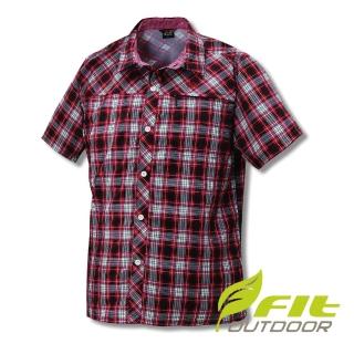 【Fit 維特】男-格紋吸排抗UV短袖襯衫-魅力紅GS1201-14(抗UV/短袖/格紋襯衫)