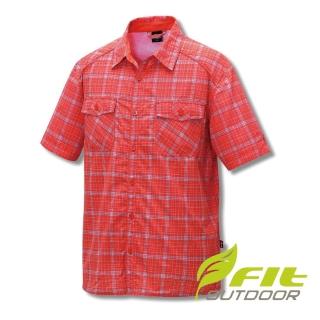 【Fit 維特】男-格紋吸排抗UV休閒短袖襯衫-粉桔 GS1204-22(抗UV/襯衫/吸濕排汗)