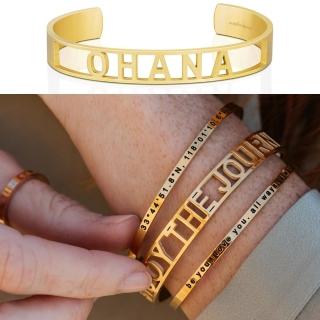 【MantraBand】美國悄悄話 OHANA 金色手環 新款小寬版 一輩子的家人與支持(悄悄話手環)