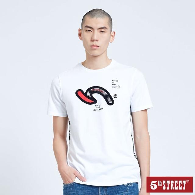 【5th STREET】男大5印花短袖T恤-米白