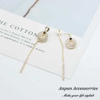 【Anpan】925銀針韓東大門一款兩戴前後扣鑽石水晶太陽光圈耳環