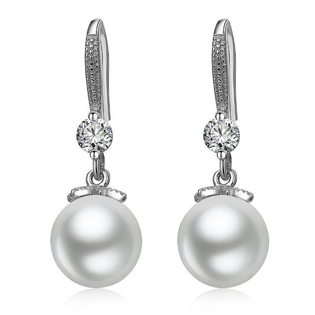 【Jpqueen】白晝星光純潔水鑽珍珠浪漫耳環(銀色2尺寸可選)