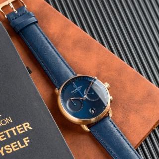 【Nordgreen】ND手錶 先鋒 Pioneer 42mm 玫瑰金殼×藍面 北歐藍真皮錶帶(PI42RGLENANA)