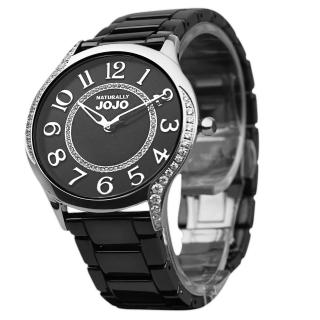 【NATURALLY JOJO】優雅流線晶鑽陶瓷腕錶-JO96940-88F(亮麗黑/36mm)