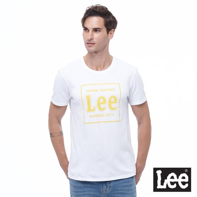 【Lee 官方旗艦】男裝 短袖T恤 / 大LOGO方框 經典白 標準版型(LL200131K14)