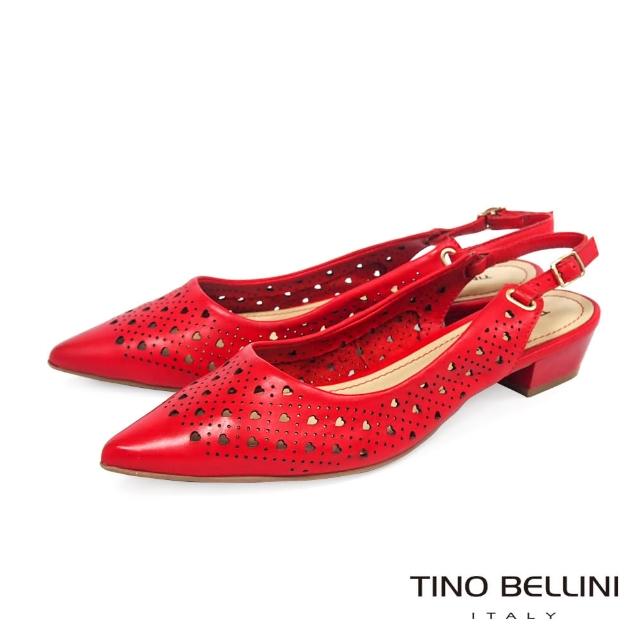 【TINO BELLINI 貝里尼】巴西進口愛心鏤空後釦帶低跟鞋TF9022(紅)