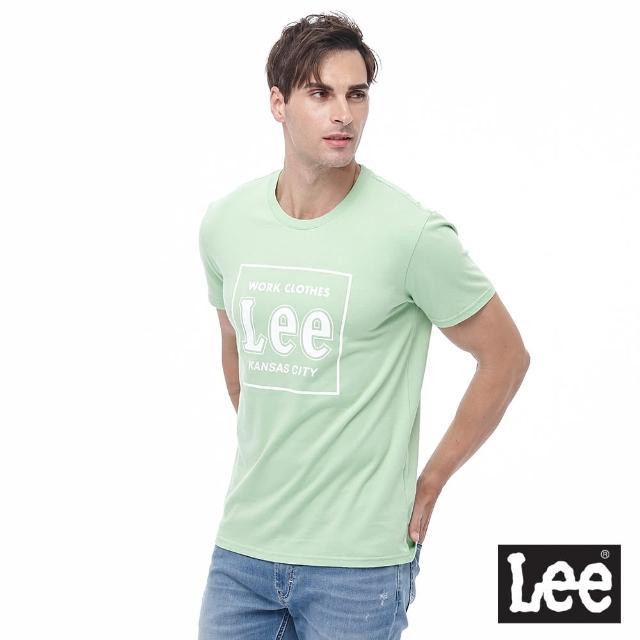 【Lee 官方旗艦】男裝 短袖T恤 / 大LOGO方框 淺果綠 標準版型(LL20013166Y)