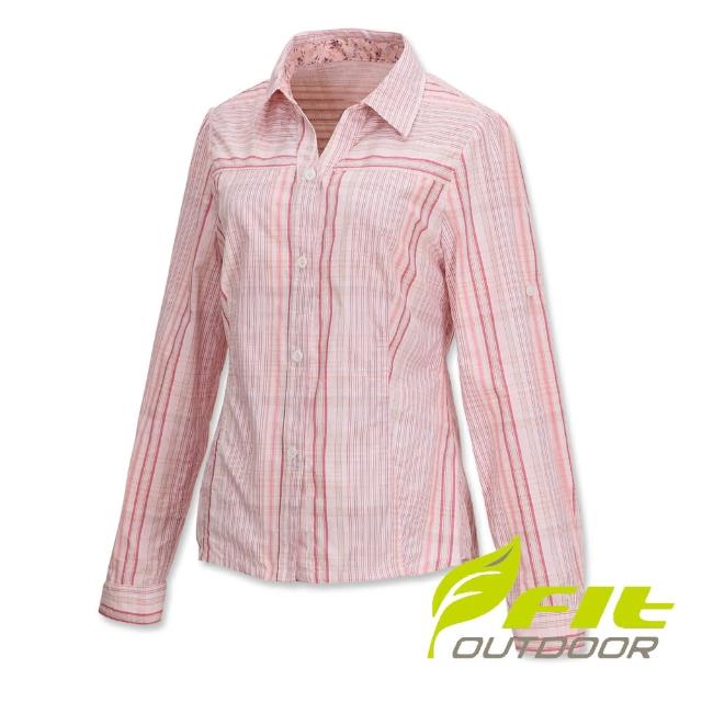 【Fit 維特】女-格紋吸排抗UV可調節式長袖襯衫-玫紅 ES2201-11(格紋/長袖襯衫/抗UV)