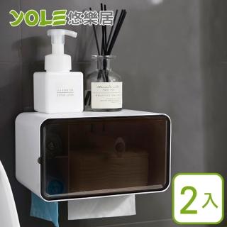 【YOLE 悠樂居】浴室無痕貼多功能收納捲筒紙巾架紙巾盒#1425066(2入)