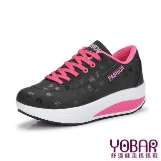 【YOBAR】韓文浮水印造型美腿搖搖經典休閒鞋 步鞋(黑)