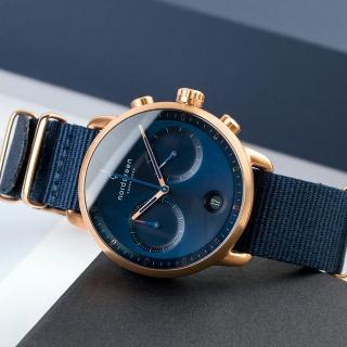 【Nordgreen】ND手錶 先鋒 Pioneer 42mm 玫瑰金殼×藍面 北歐藍尼龍錶帶(PI42RGNYNANA)