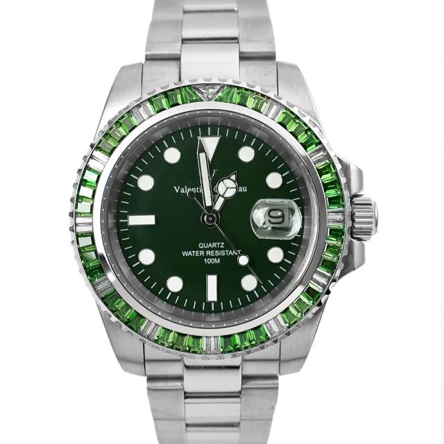 【Valentino Coupeau】綠白雙色鋯石鋼錶(水鬼錶)