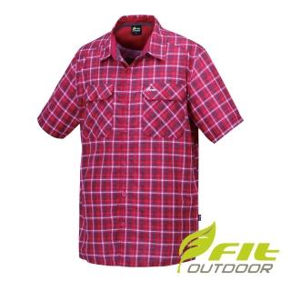 【Fit 維特】男-吸排抗UV格紋短袖襯衫-魅力紅 HS1205-14(抗UV/休閒襯衫/格紋)