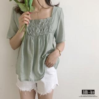 【JILLI-KO】買一送一 韓版方領寬鬆娃娃衫-F(黃/淺綠)