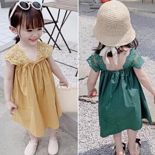 【小衣衫童裝】女童夏季公主蕾絲肩袖連身裙純色洋裝(1090314)