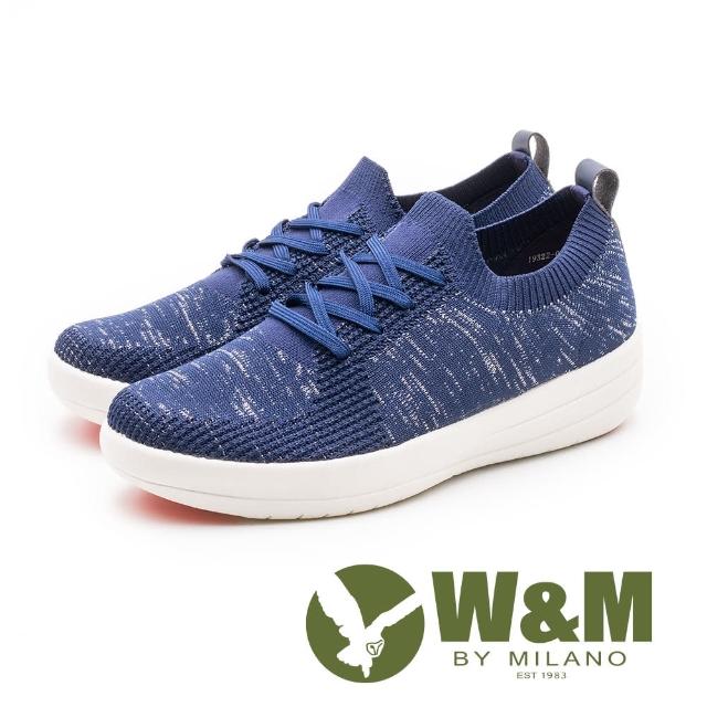 【W&M】襪套式 飛線編織厚底女鞋(藍)
