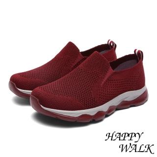 【HAPPY WALK】超輕量透氣一體成形飛織面休閒健步鞋(紅)